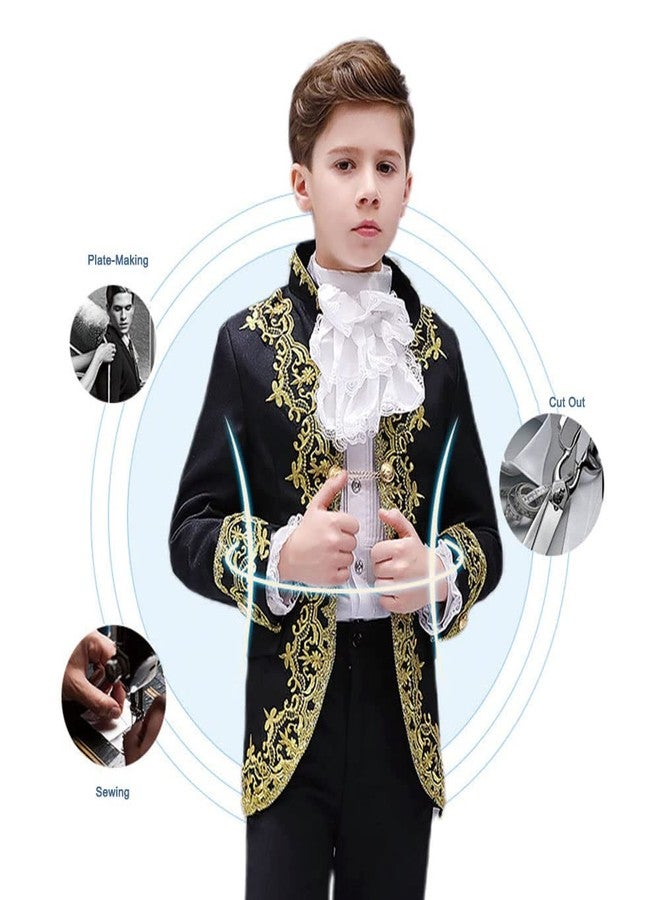 STIOEDYUAN Boy Prince Costume Victorian Gothic Palace Blazer Suit Royal King Outfit Party Cosplay Halloween Costumes Kids (Black, XS) - Image 5